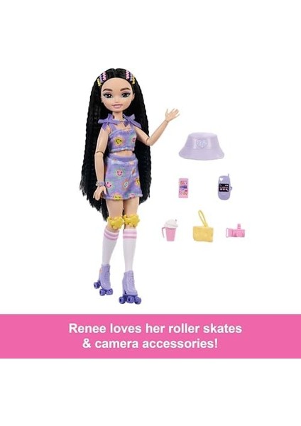 Rüya Arkadaşlar Bebek ve Aksesuarları, Eklemleri Bükülebilen, Siyah Saçlı, Patenci Renee Bebek, Video ve Yemek Temalı 12 Parça, JFX99 modelleri