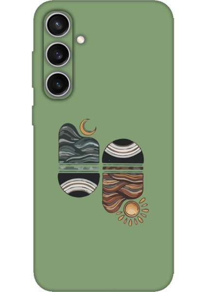 S23 Fe ile Uyumlu Kılıf - Sunset W Desenli Yeşil Kapak - Mat Yüzey, Ince ve Hafif Tasarım