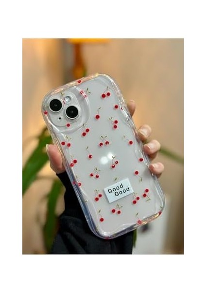 Go Aksesuar 14 Plus - 15 Plus ile Uyumlu 3D Dalgalı Cherry Şeffaf Baskı Desenli Silikon Kılıf fiyatları