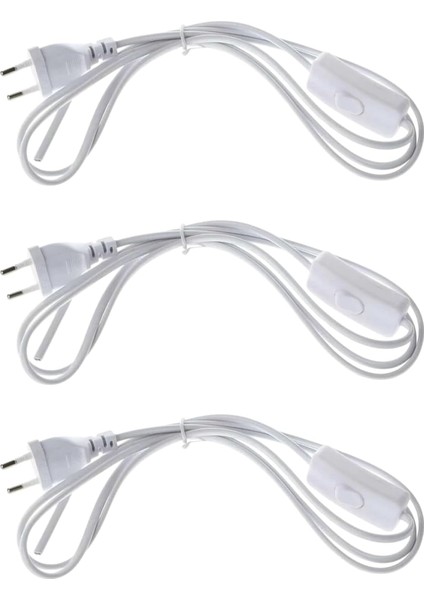 3 Adet Fişli Anahtarlı Arapuarlı Hazır Kablo | 2 Metre, 0.50 Mm² Beyaz | Aplik,, Masa Lambası, LED Trafosu Için Pratik Uzatma Kablosu (3)