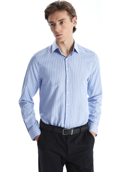 Yeni Sezon Slim Fit Uzun Kollu Çizgili Oxford Erkek Gömlek