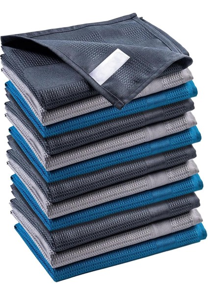 Mikrofiber Temizlik Bezi, 3 Lü Set, Gri-Beyaz-Mavi Renk