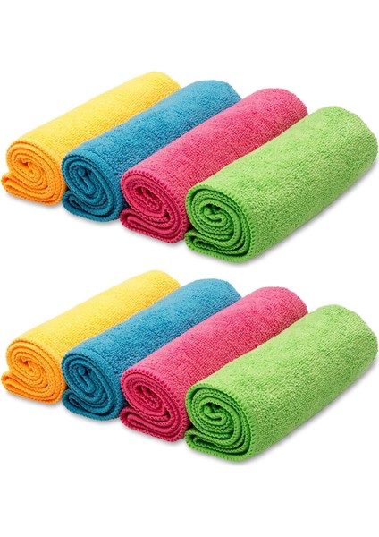 Mikrofiber Bez 8&apos;li Paket Renkli Mutfak Temizlik Bezi, Oto Kurulama Toz Bezi