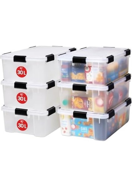 Ohyama Hava Geçirmez Plastik Saklama Kutuları, Kapaklı, 30 L, 6&apos;lı Set, Şeffaf, Hermetik Su Geçirmez Kilit, Sağlam Yaylı Kilitler, Istiflenebilir, Toz Koruması, Bpa Içermez, At-Ls fiyatları