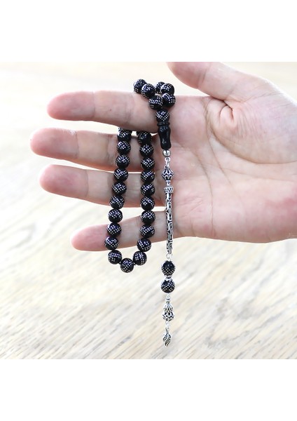 925 Ayar Gümüş Kral Zincir Püsküllü Gümüş Çift Zikzak Işlemeli Rus Oltu Tesbih fırsatları