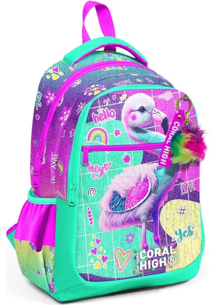 Pembe Su Yeşili Desenli Kız Çocuk Ilkokul Çantası ve Günlük Sırt Çantası