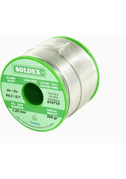 Kurşunsuz, Gümüşsüz Lehim Teli Sn: 99.3 - Cu: 0.7 - 200 Gr, 0.50 mm ( Lisinya )