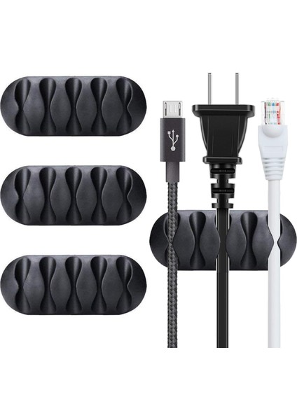 3 Adet Kablo Tutucu Seti – Her Biri 5 Kablo Kapasiteli | Yapışkanlı Kablo Klipsi, Masa Üstü Kablo Düzenleyici, Ofis & Ev Için Kablo Yönetimi | Siyah Renk
