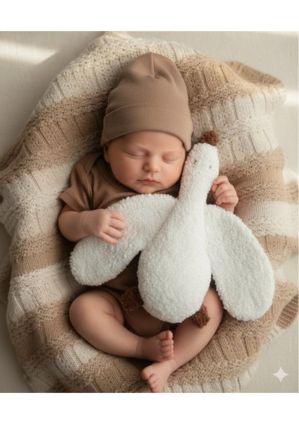 Sevimli Ördek Uyku Arkadaşı ve Peluş Oyuncak Beyaz-Camel 38 cm