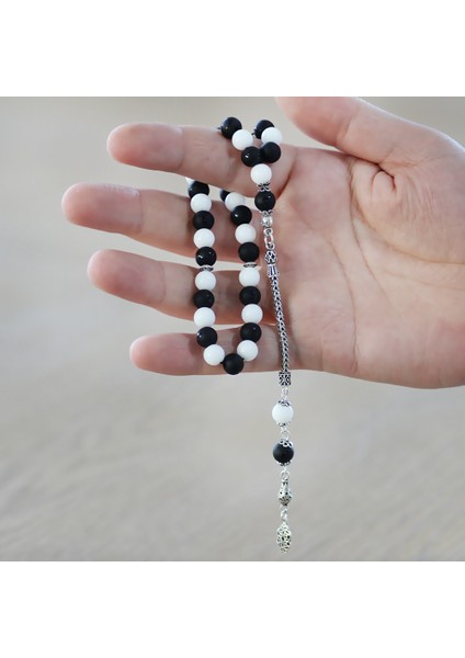 925 Ayar Gümüş Foxtail Püsküllü Küre Kesim Siyah Beyaz Jade Ayyıldız Oniks Doğaltaş Taraftar Tesbih fırsatları