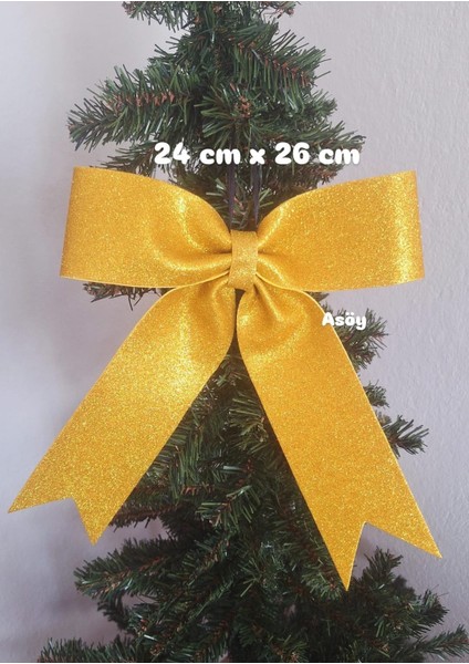 Yılbaşı Eva Gold Fiyonk Kurdele 24X26 cm Parlak Simli Yılbaşı Temalı Çam Ağacı Süsü Ağaç Dekoru