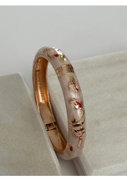 Pembe Yansımalı Sedefli Çok Renkli Çiçekli Mineli Kelepçe modelleri