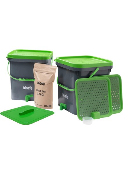 Bokashi Kompost Kovası Kepekli 18 Litre Ikili Set - 18SGB