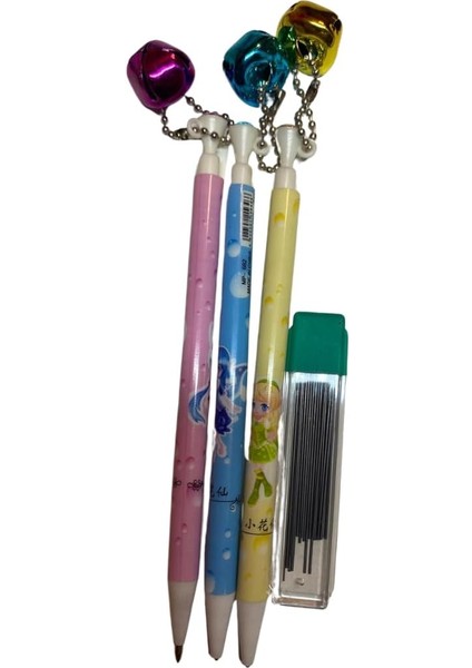 Seti, 3 Adet Renkli Tasarım, Zil Süslü, Kurşun Ucu Hediyeli