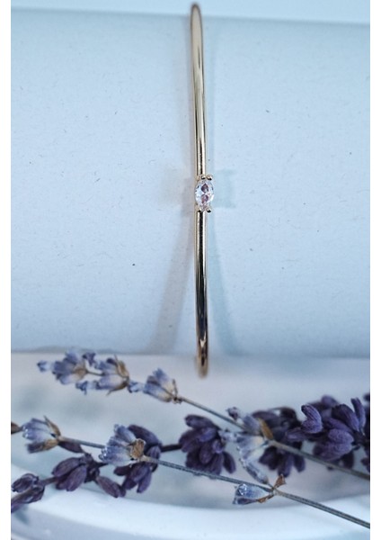 Gold Renk Kelepçe Model Zirkon Taşlı Çelik Bileklik Kaliteli