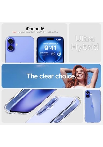 16 ile Uyumlu Ince Kılıf Ultra Hybrid Sararma Karşıtı Duraclear Hava Kanalı Teknolojisi Askeri Sınıf Koruma Crystal Clear Şeffaf Kapak - ACS08197 modelleri