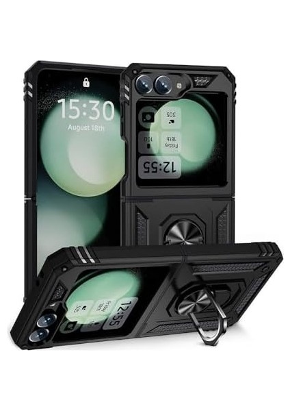 Galaxy Z Flip 6 Uyumlu Kamera Korumalı Yüzüklü Standlı Tank Kılıf (Siyah, Galaxy Z Flip 6) fiyatları