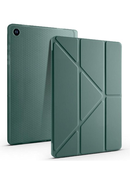 ile Uyumlu Kalem Bölmeli Trifolding Cover Tablet Kılıf Katlanabilir Standlı Otomatik Uyku Modlu Darbe Emici Ince Tasarım (Yeşil, Galaxy Tab A9 Plus X210)