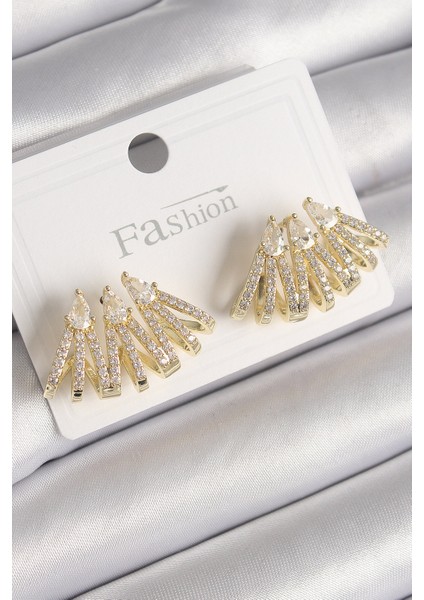 Pirinç Gold Renk Zirkon Taşlı Deniz Kabuğu Model Kadın Küpe - Lisinya