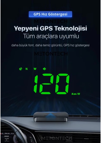 Head Up Display | Gps ve Pusula Özellikli Dijital Hız Göstergesi | Çoklu Alarm Sistemi | Tak & Çalıştır |kolay Bağlantı