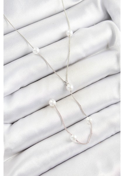 Pirinç Inci Figürlü Y Model Gümüş Renk Kadın Kolye - Lisinya