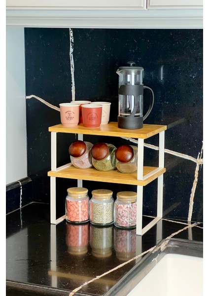 Bambu Çok Amaçlı Modüler Raf – Mutlifonksiyonel Düzenleyici Tezgah Üstü Raf - Baharatlık Organizer Raf