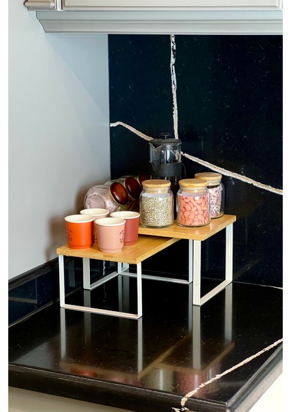 Bambu Çok Amaçlı Modüler Raf – Mutlifonksiyonel Düzenleyici Tezgah Üstü Raf - Baharatlık Organizer Raf