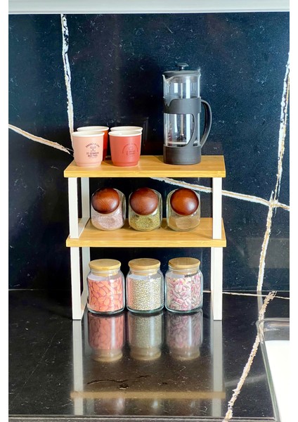 Bambu Çok Amaçlı Modüler Raf – Mutlifonksiyonel Düzenleyici Tezgah Üstü Raf - Baharatlık Organizer Raf