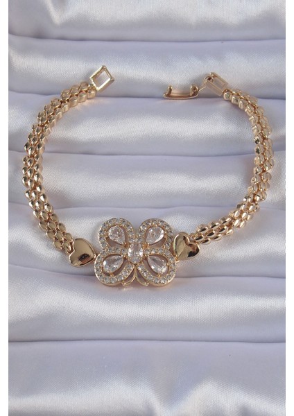 Pirinç Gold Renk Zirkon Taşlı Kelebek Figürlü Parçalı Model Bileklik - Lisinya modelleri