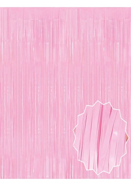 Soft Pembe Püsküllü Kapı Perdesi - Parti, Baby Shower, Cinsiyet Partisi 1x2 M