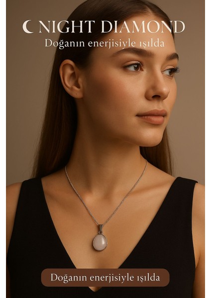 Kadın Kolye Kuvars Doğal Taş Zincirli Kolye