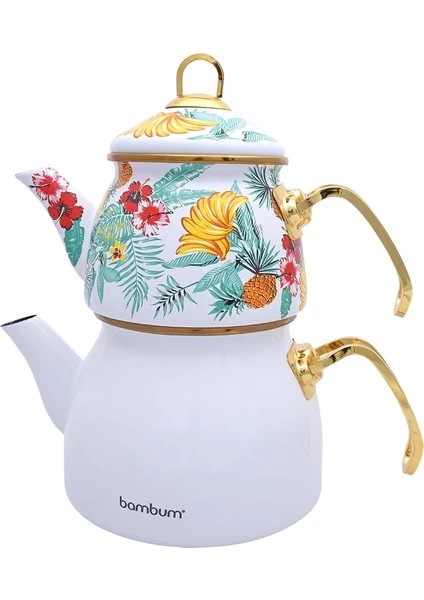Summer Desenli Kilitli Kapaklı Emaye Demlik