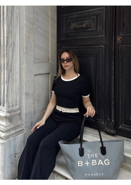 Crop Pantolon Biyeli Takım Siyah