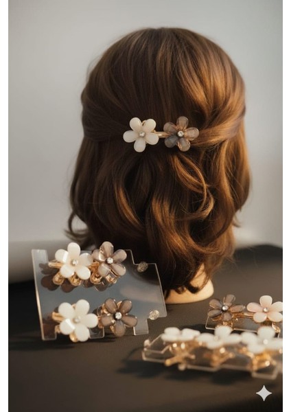 Çiçek Şeklinde Metal Toka, Metal Klipsli Renkli Çiçek Toka (4 Adet) fiyatları