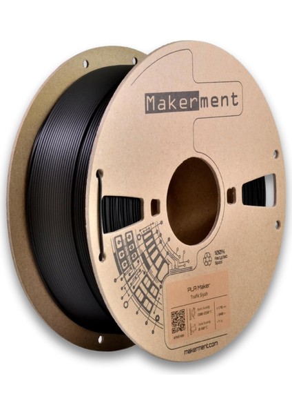 Makerment Pla Maker, 1.75MM 1kg 3D Yazıcı Pla Filament (Trafik Siyah)