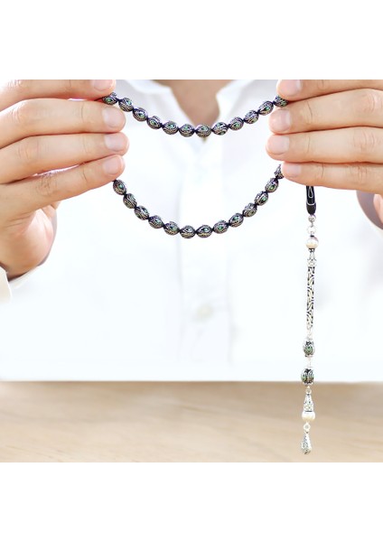 925 Ayar Gümüş Kral Zincir Püsküllü Gümüş Mine Işlemeli Arpa Kesim Erzurum Oltu Taşı Tesbih modelleri