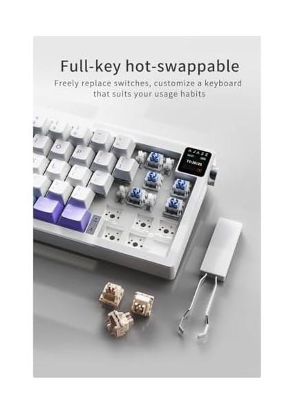 Ajazz AK650 Kablosuz Mekanik Klavye 3 Modlu Tft Ekranlı Hot-Swap-65 Tuşlu Rgb Mor/ Switch fiyatları