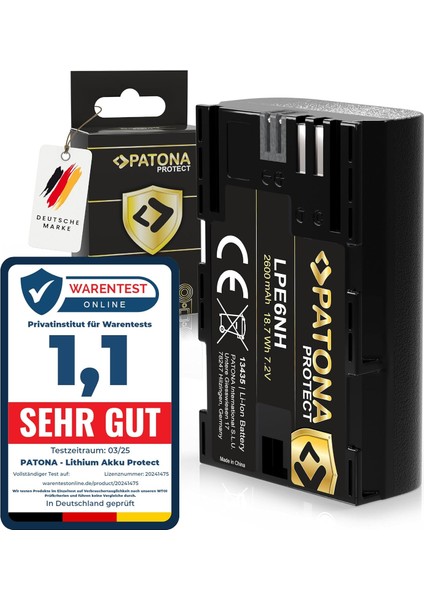 Protect V1 LP-E6NH Pil 2250 Mah 16.2 Wh 7.2V Kaliteli Pil, Ntc Sensörlü ve V1 Muhafazalı, Akıllı Sistem, En Yeni Nesil