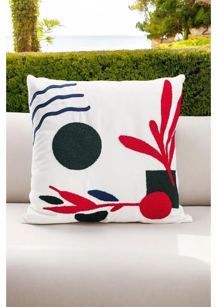45X45 Özel Tasarım Panç Süzene Desen Dekoratif Kırlent Kılıfı Modern Beyaz 60