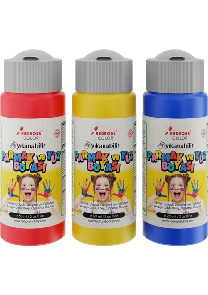 Rose Kırmızı, Mavi, Sarı Parmak 3&apos;lü Set 3X60 ml