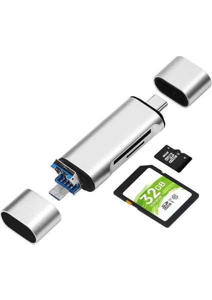 ADS-103 Uyumlu Type-C To USB 3.0 Otg Veri Aktarım Sd Tf Tak Çalıştır Kart Okuyucu Çevirici Hub