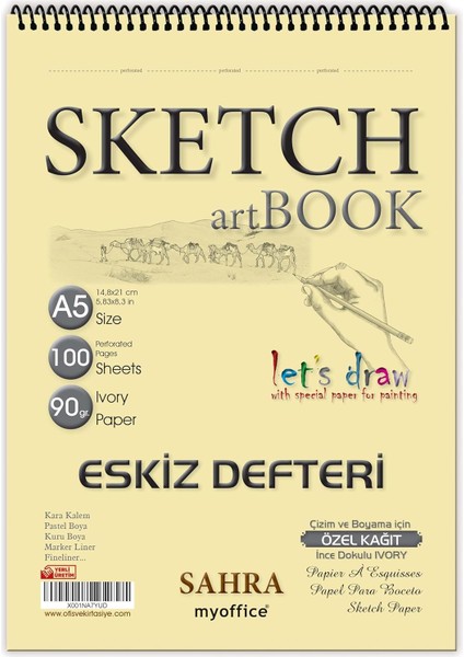 A5 Eskiz Defteri - 90 Gr. 100 Yaprak Spiralli Kaliteli Sanatçı Çizim Defteri