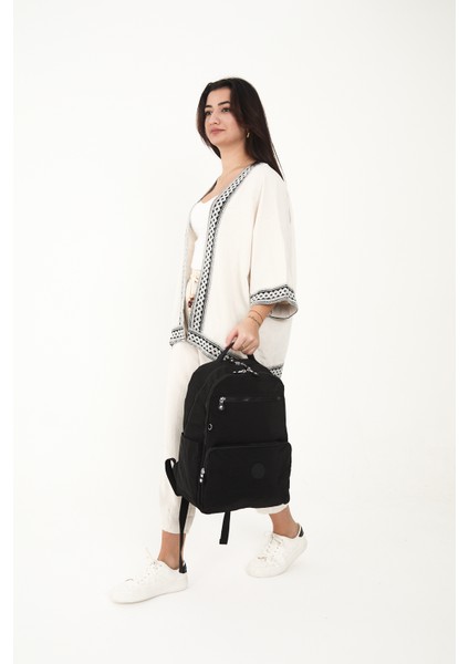 Sanmorris Glc Unisex Suya Dayanıklı Orta Boy Krinkıl Kumaş Çok Gözlü Siyah Laptop Okul ve Seyahat Sırt Çantası fırsatları