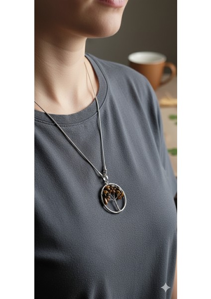 Kaplangözü Hayat Ağacı Kolye - Doğal Taş Zincirli Şans ve Bereket Sembolü