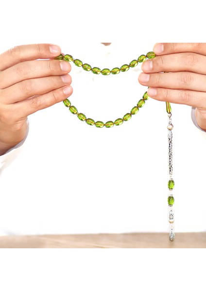 925 Ayar Gümüş Kral Zincir Püsküllü Sülün Imame Beyzi Kesim Yeşil Katalin Tesbih modelleri