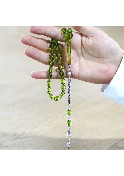 925 Ayar Gümüş Kral Zincir Püsküllü Sülün Imame Beyzi Kesim Yeşil Katalin Tesbih fırsatları