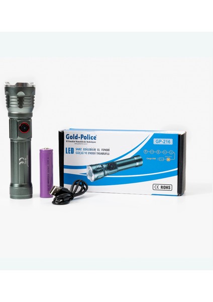 Gold Police GP-216 Şarjlı El Feneri Güçlü Tg LED 2000 Lümen fiyatları