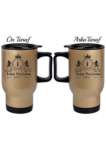 Kişiye Özel Kulplu Çelik Termos Bardak Harf Aslan Temalı (Doğum Yılı Lütfen Belirtiniz)