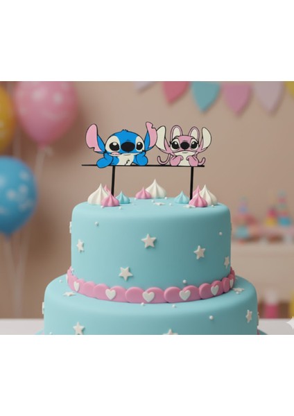 Stitch Pembe Mavi Pasta Süsü