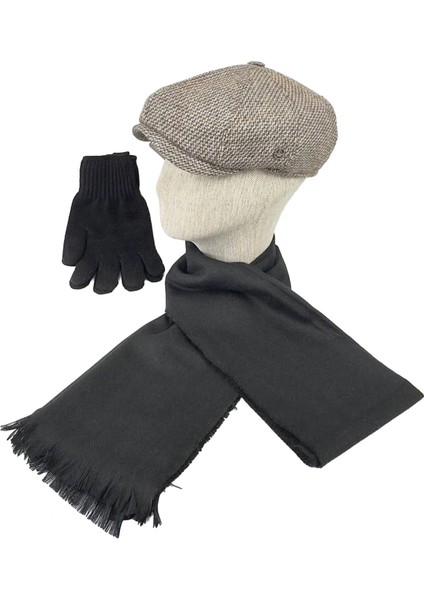 Erkek Yünlü Şapka Atkı Eldiven Seti